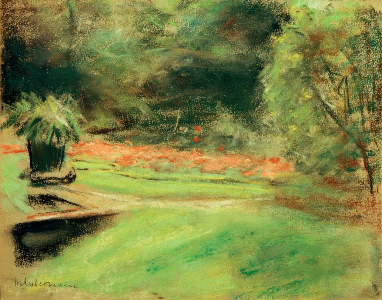 Wannsee hage, utsikt over terrassen med blomsterbed og av Max Liebermann