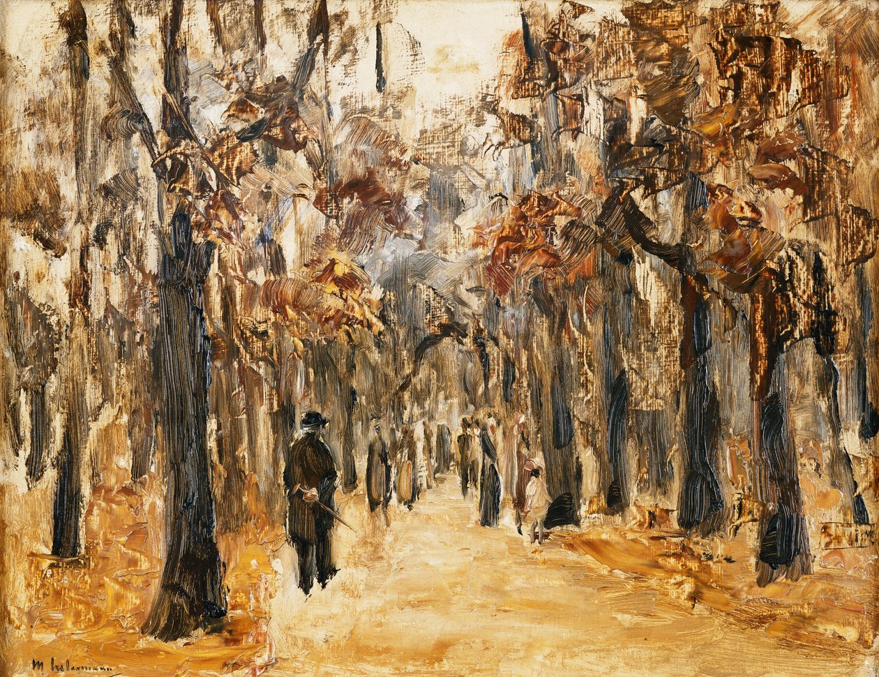 Zoologiske hager om høsten med figurer som går; Tiergarten om høsten med turgåere, av Max Liebermann