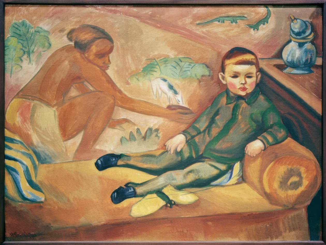 Kunstnerens sønn i sofaen av Max Pechstein