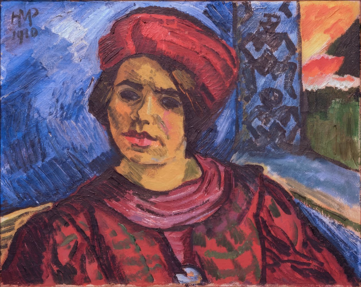 Ung kvinne med rød turban av Max Pechstein