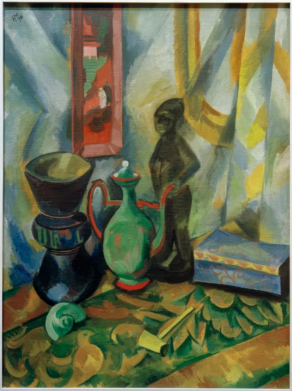 Stilleben med vase, maurisk mugge og trefigur av Max Pechstein