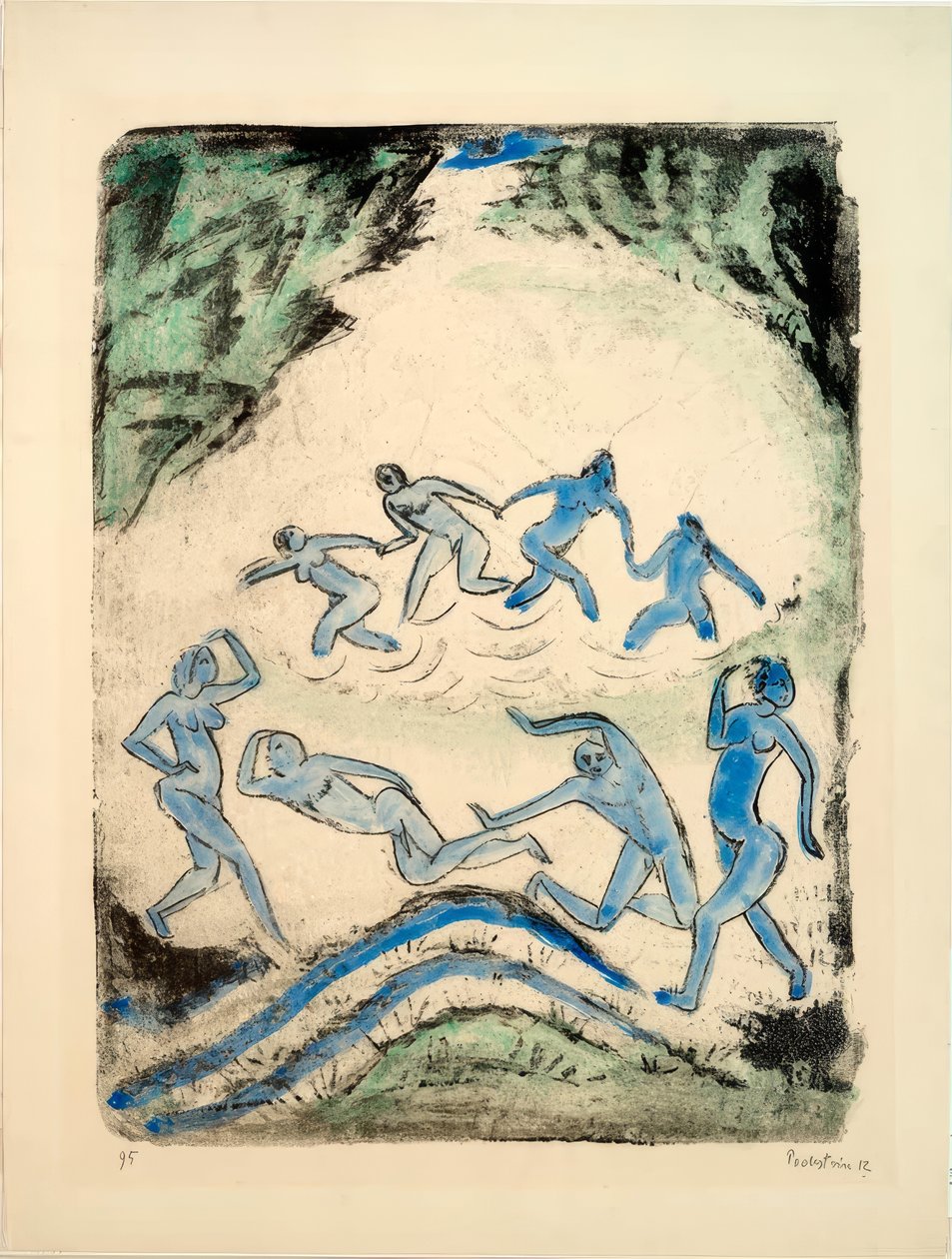 Dansen (Dansere og badende ved skogdammen) av Max Pechstein