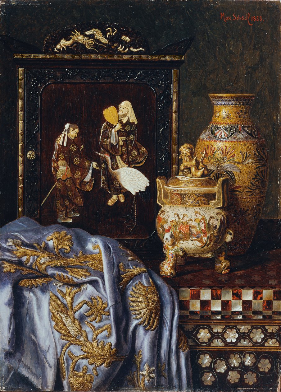 Stilleben med japanske kunstgjenstander av Max Schodl