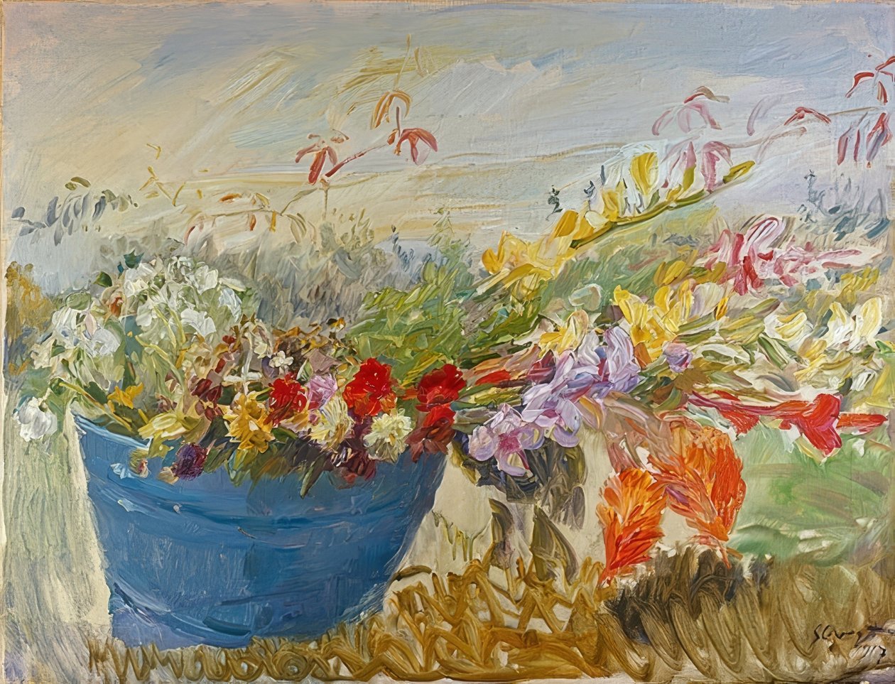 Blomsterstilleben utendørs. 1917 av Max Slevogt