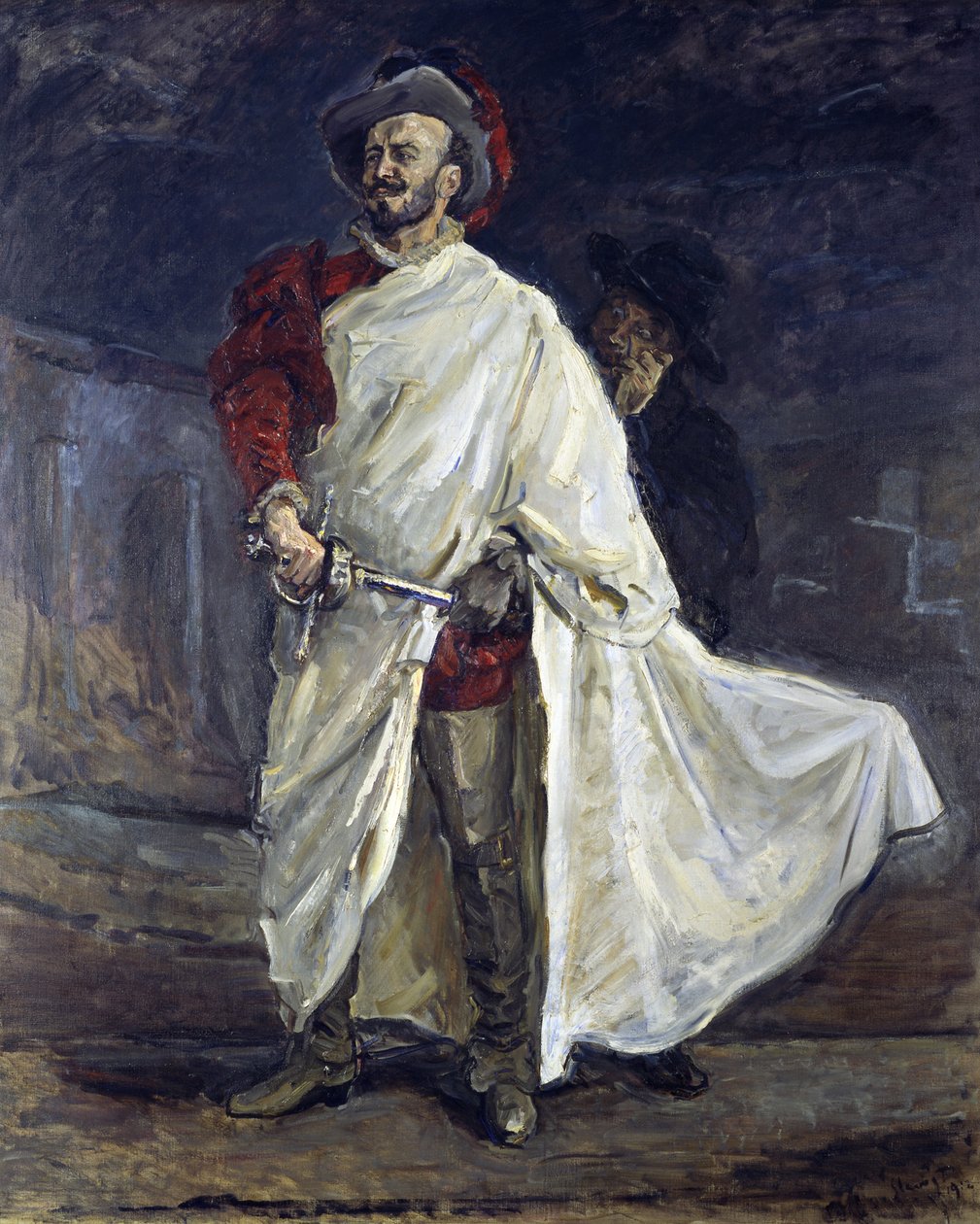 Don Juan med Leporello på kirkegården, mens han håner Kommandørens statue av Max Slevogt
