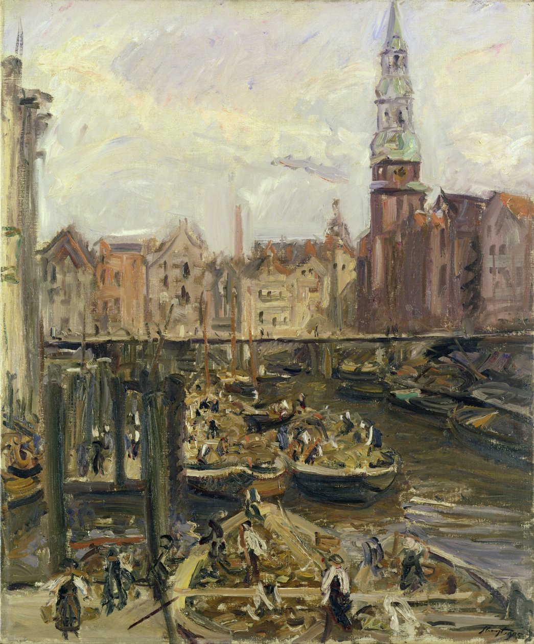 Flytende marked på en kanal i Hamburg, 1905 av Max Slevogt