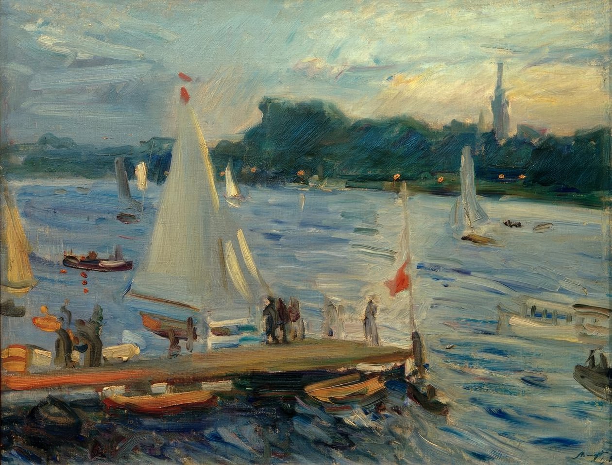 Seilbåter på Alster om kvelden av Max Slevogt