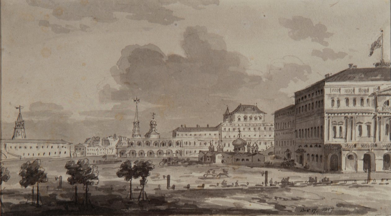 Moskva Kreml før byggingen av Grand Kremlin Palace, 1817 av Maxim Nikiphorovich Vorobyev