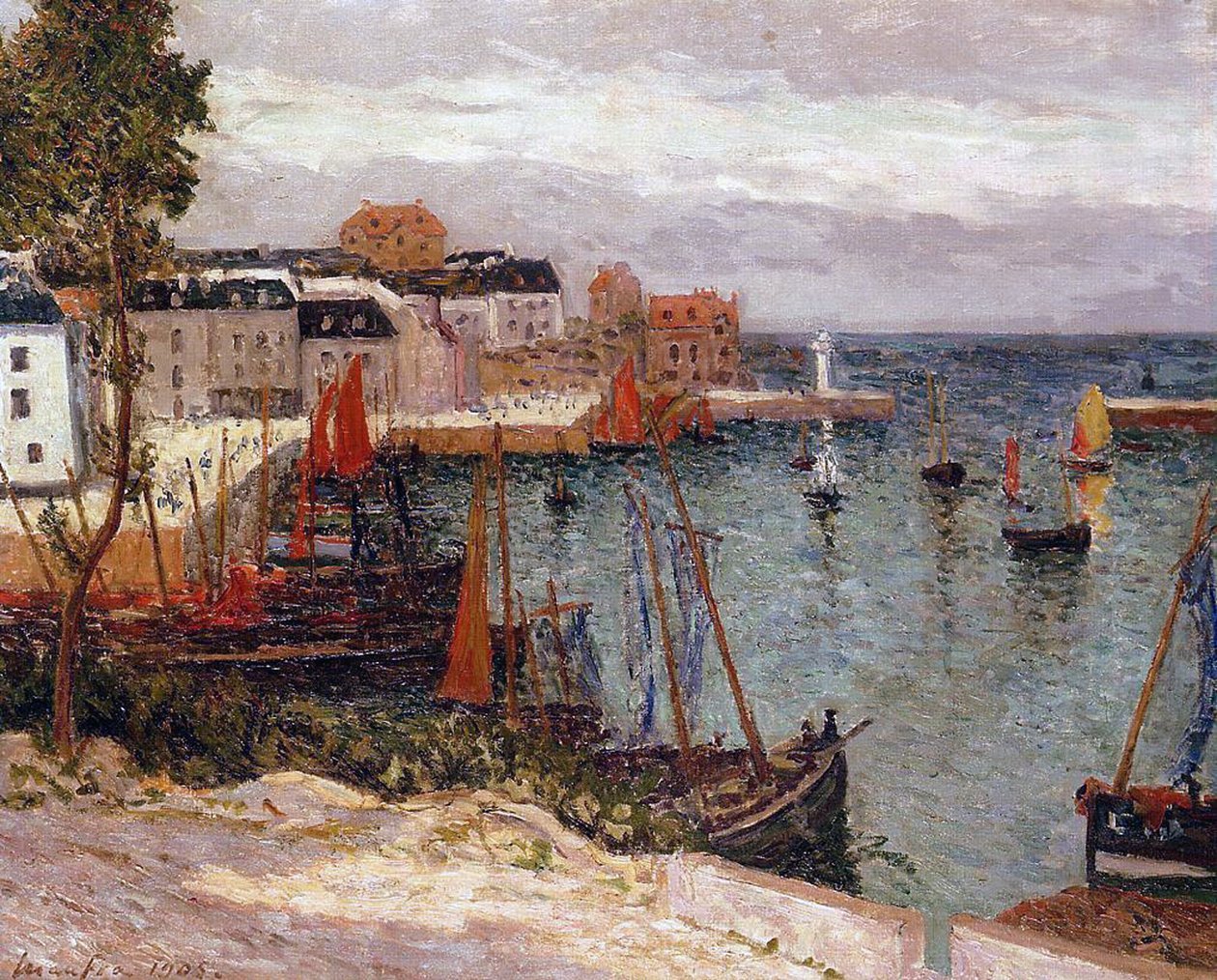 Havnen i Sauzon, Belle-Isle, Bretagne, 1905 av Maxime Emile Louis Maufra