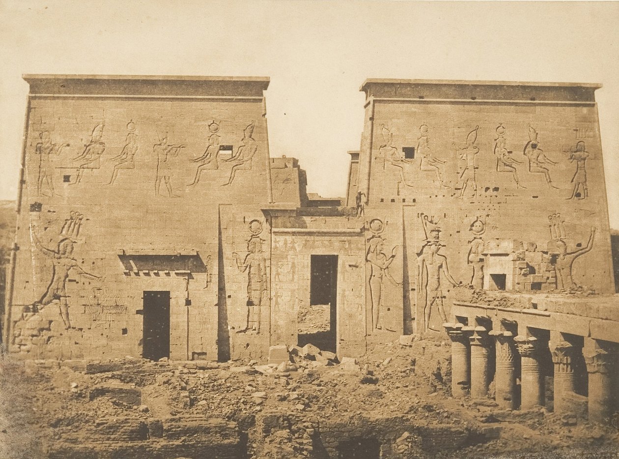 Dromos og Pylones fra det store tempelet til Isis, i Philae, 13. april 1850. av Maxime Du Camp