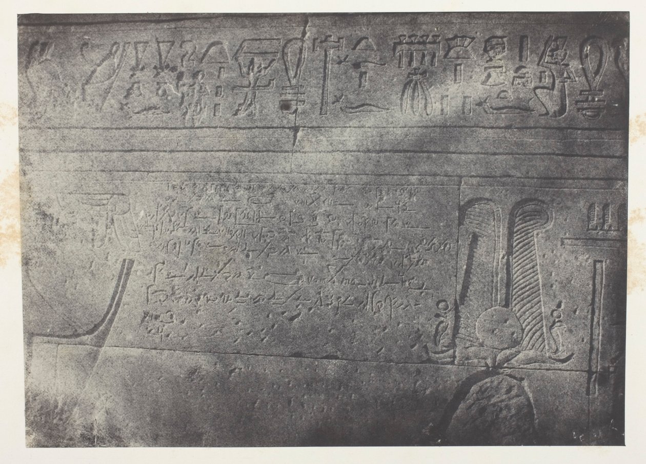 Det store Isis-tempelet i Philoe, demotisk inskripsjon; Nubia, plate 76 fra albumet «Egypt, Nubia, Palestina og Syria» (1852) av Maxime Du Camp