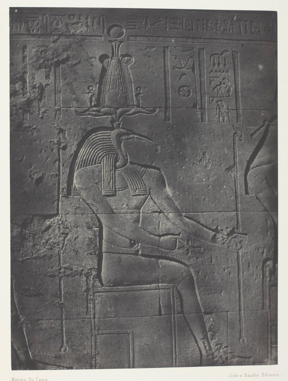 Det store Isis-tempelet i Philoe, Tôth Ibiocéphale; Nubia, plate 79 fra albumet «Egypt, Nubia, Palestina og Syria» (1852) av Maxime Du Camp