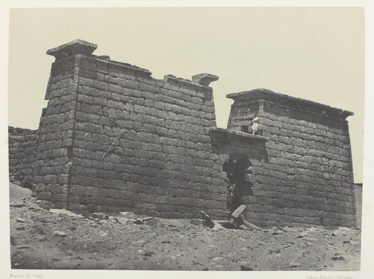 Hemi-Speos av Seboua, pyloner; Nubia, plate 98 fra albumet quot;Egypt, Nubia, Palestina og Syriaquot; (1852) av Maxime Du Camp