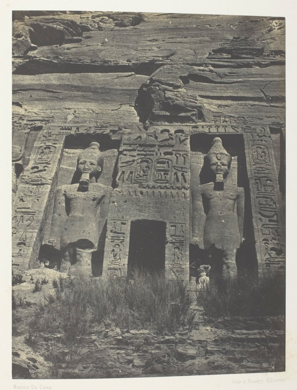 Ibsamboul, Speos#39; inntog i Hathor; Nubia, plate 109 fra albumet «Egypt, Nubia, Palestina og Syria» (1852) av Maxime Du Camp