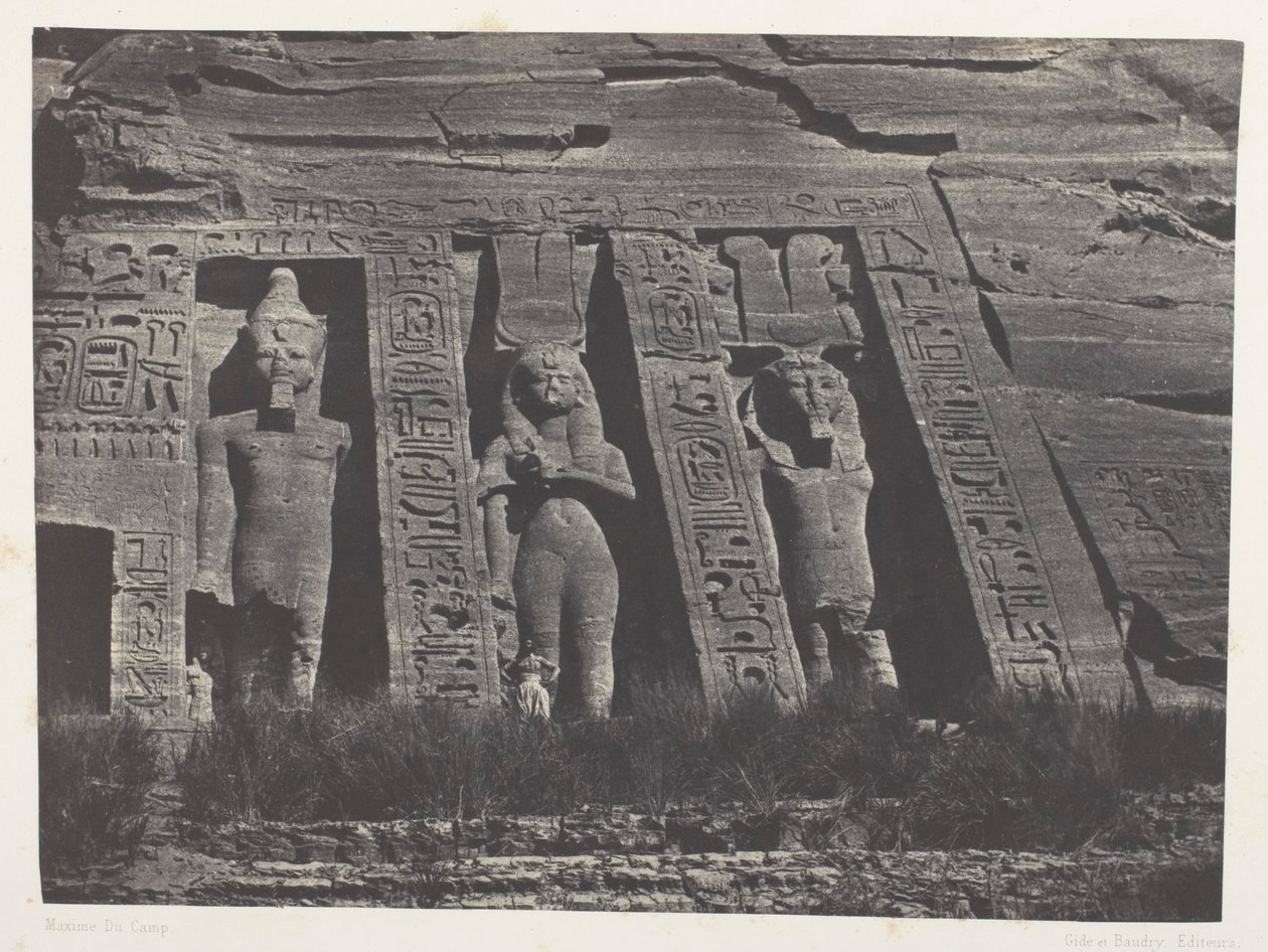 Ibsamboul, den nordlige delen av Hathors speos; Nubia, plansje 108 fra albumet «Egypt, Nubia, Palestina og Syria» (1852) av Maxime Du Camp