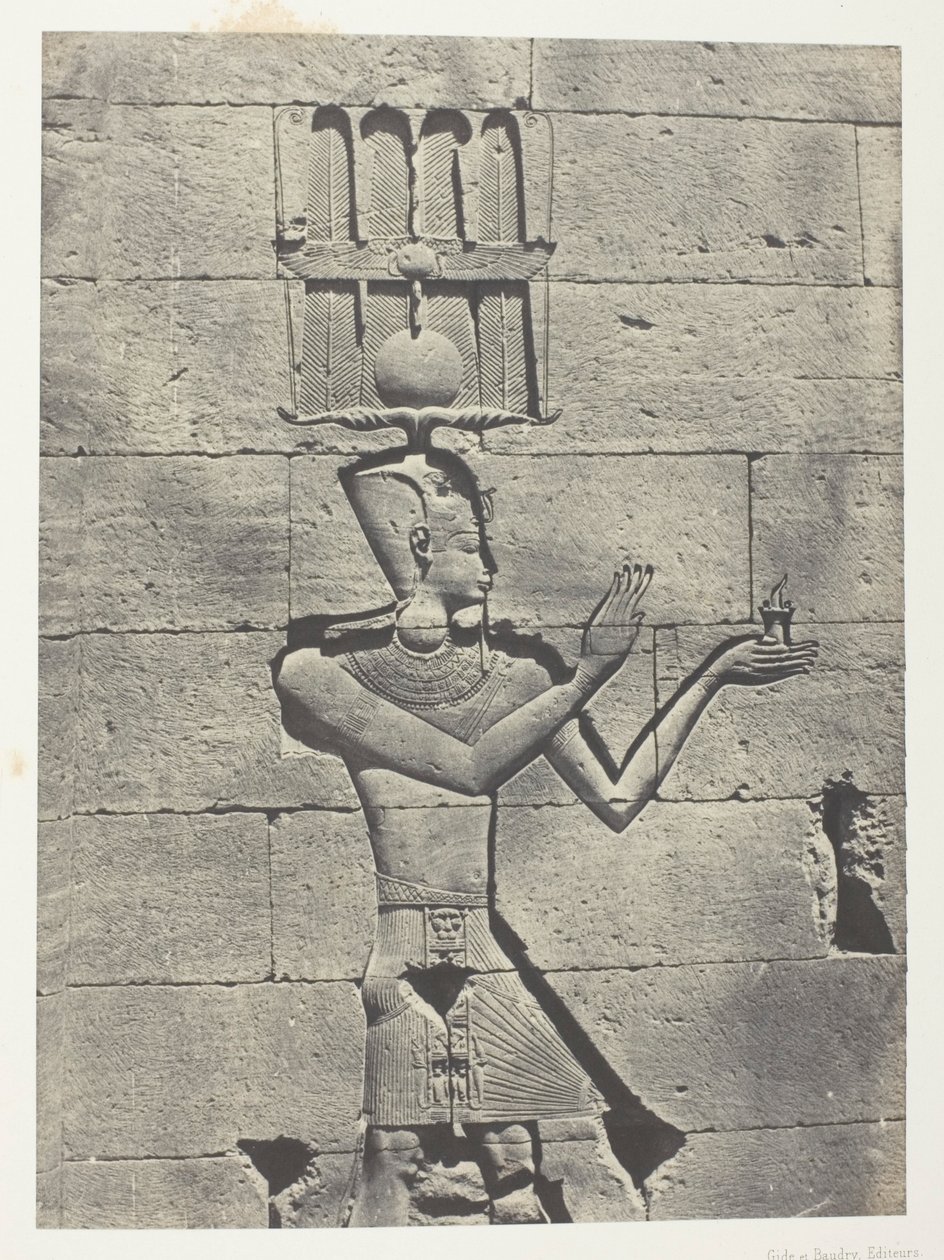 Kalabscheh, Skulpturer av tempelets bakfasade; Nubia, plate 91 fra albumet «Egypt, Nubia, Palestina og Syria» (1852) av Maxime Du Camp