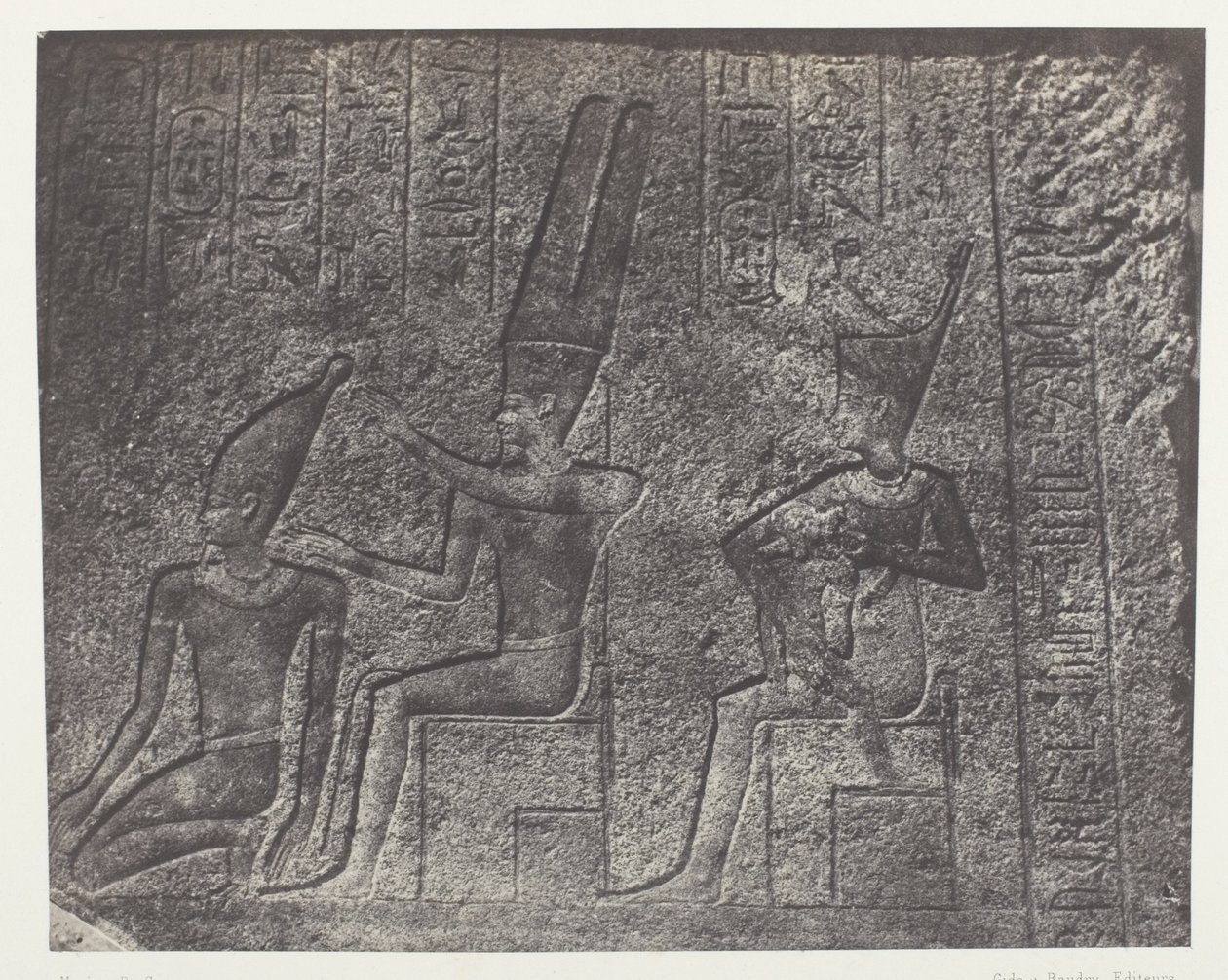 Karnak-palasset, utvendige skulpturer av granittreservatet; Theben av Maxime Du Camp