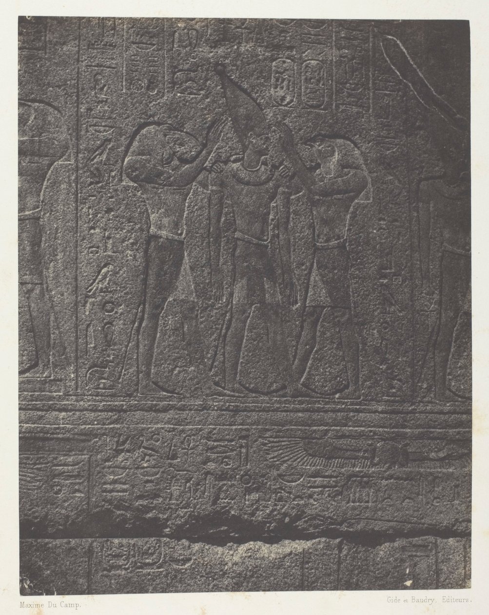 Karnak-palasset, utvendige skulpturer av granittreservatet; Theben av Maxime Du Camp