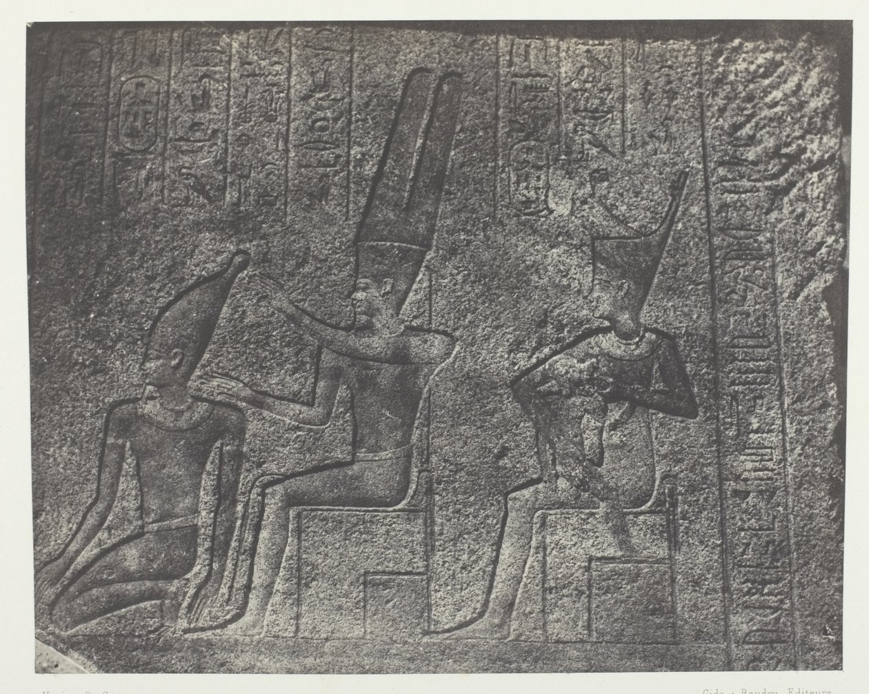 Karnak-palasset, utvendige skulpturer av granittreservatet; Theben av Maxime Du Camp