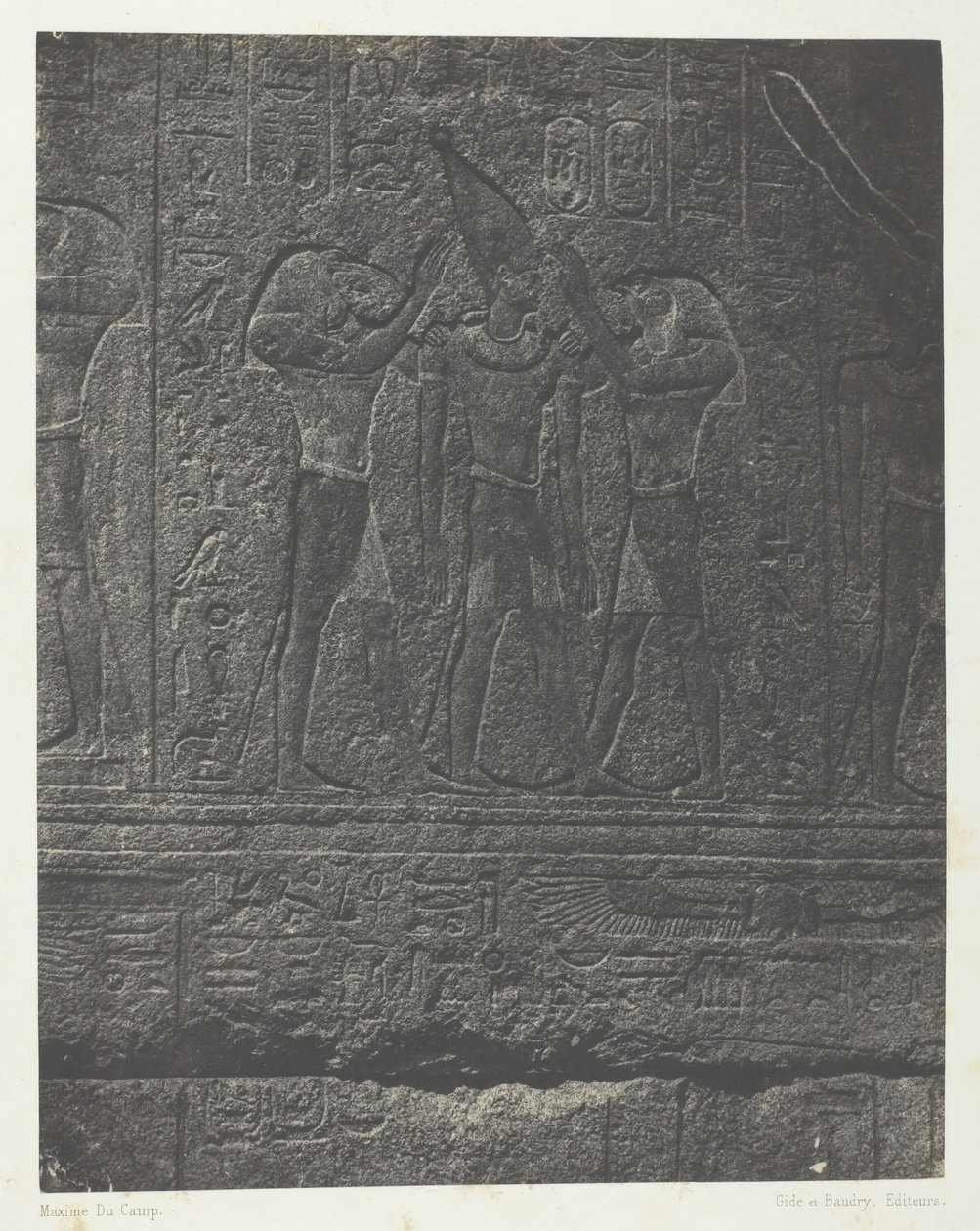 Karnak-palasset, utvendige skulpturer av granittreservatet, Theben, 184951, trykt 1852. av Maxime Du Camp