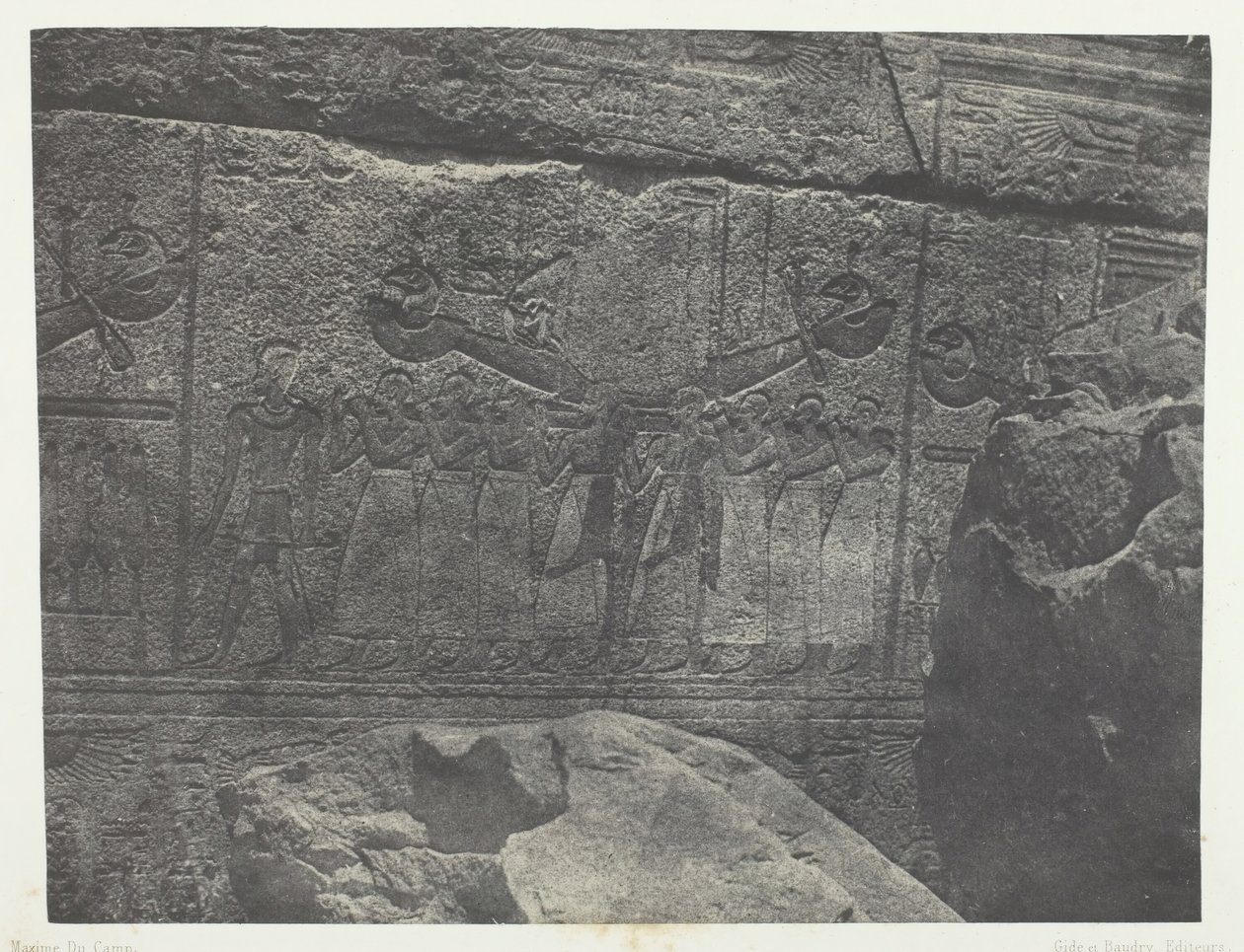 Karnak-palasset, utvendige skulpturer av granittreservatet, Theben, 184951, trykt 1852. av Maxime Du Camp