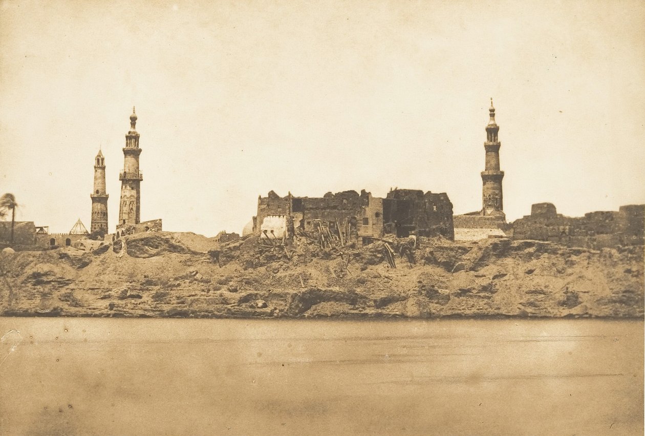 Utsikt over Girgeh og kystlinjen fjernet - av Nilflommen, 1849-50. av Maxime Du Camp