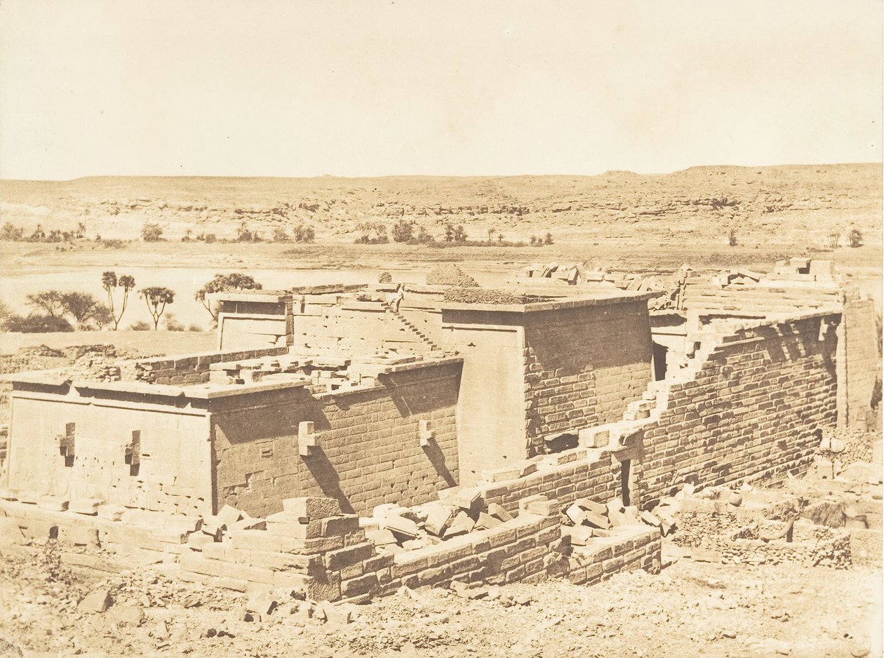 Generell utsikt over tempelet til Kalabcheh Talmis, tatt fra fjellet, 8. april 1850. av Maxime Du Camp