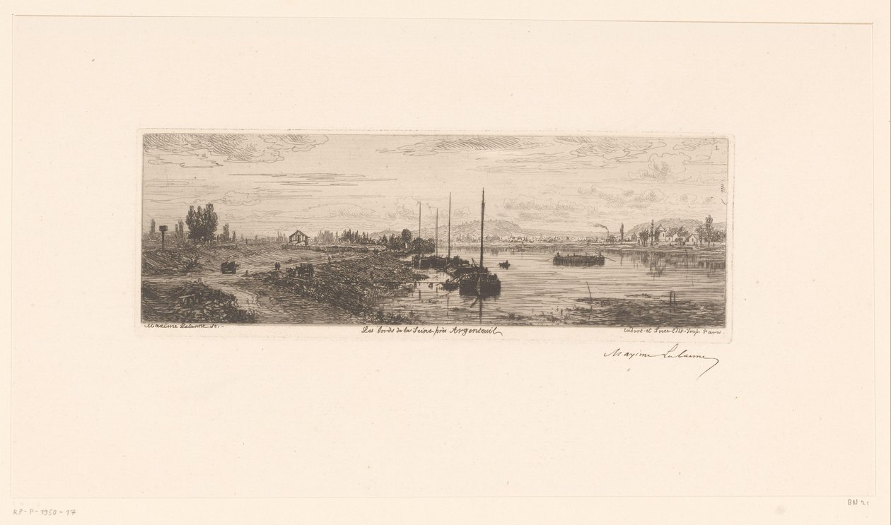 Utsikt over Seinen nær Argenteuil Les bords de la Seine près Argenteuil (tittel på objekt) av Maxime François Antoine Lalanne (signed by artist)
