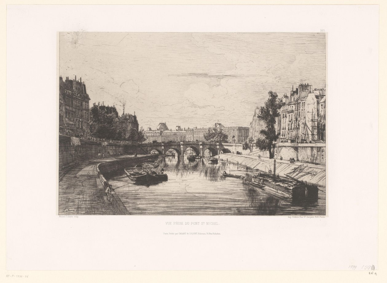 Utsikt over Pont Saint-Michel i Paris Vue prize du pont St. Michel (tittel på objekt) av Maxime François Antoine Lalanne