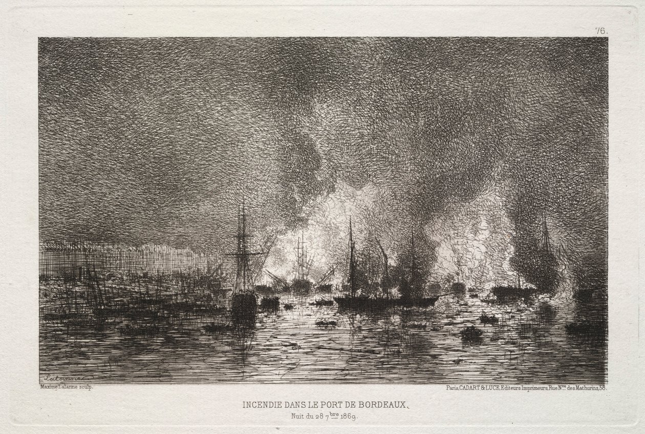 En brann i havnen i Bordeaux, 1869. av Maxime Lalanne