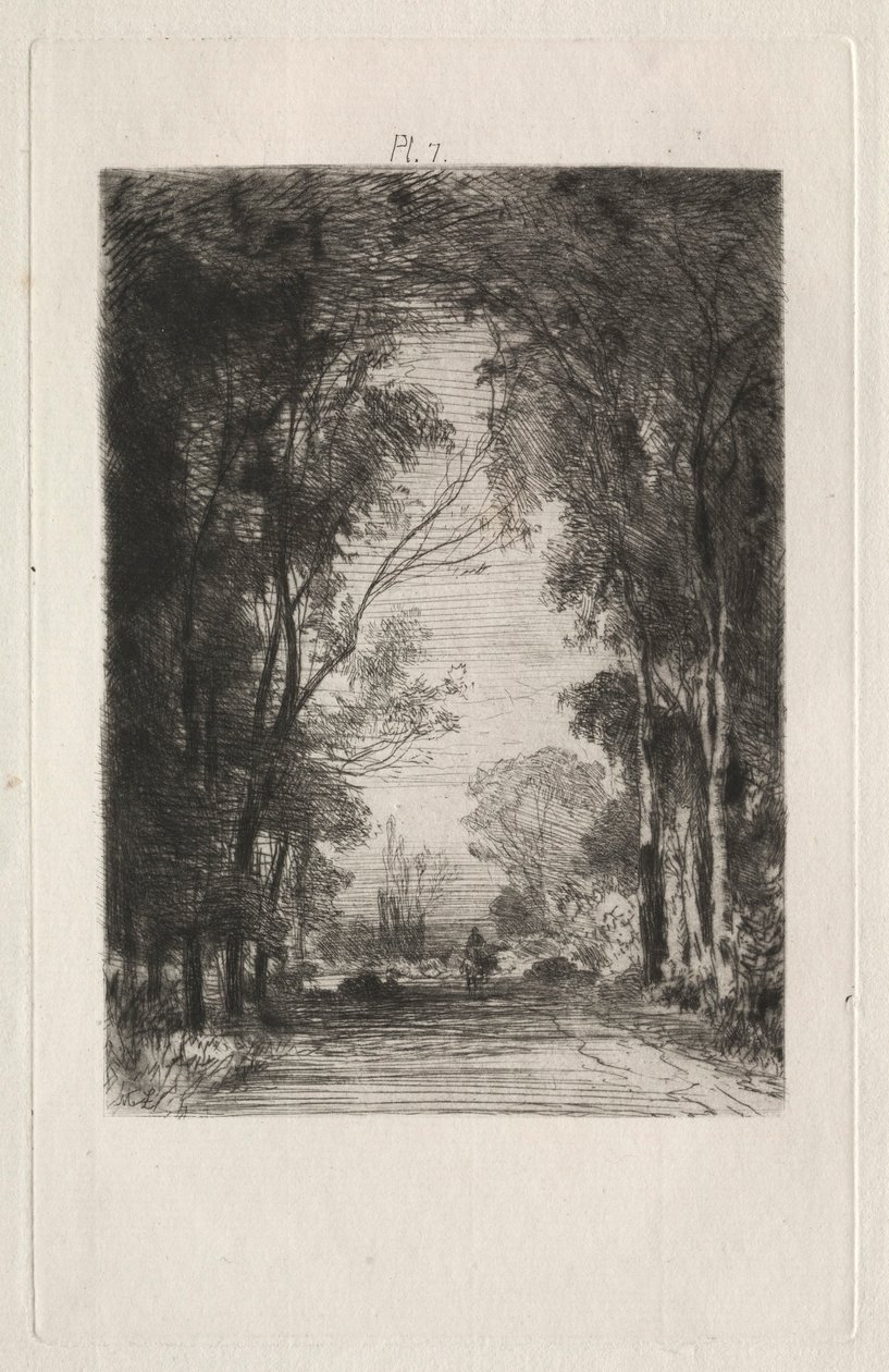 Reisende på en vei i en skog, 1866. av Maxime Lalanne