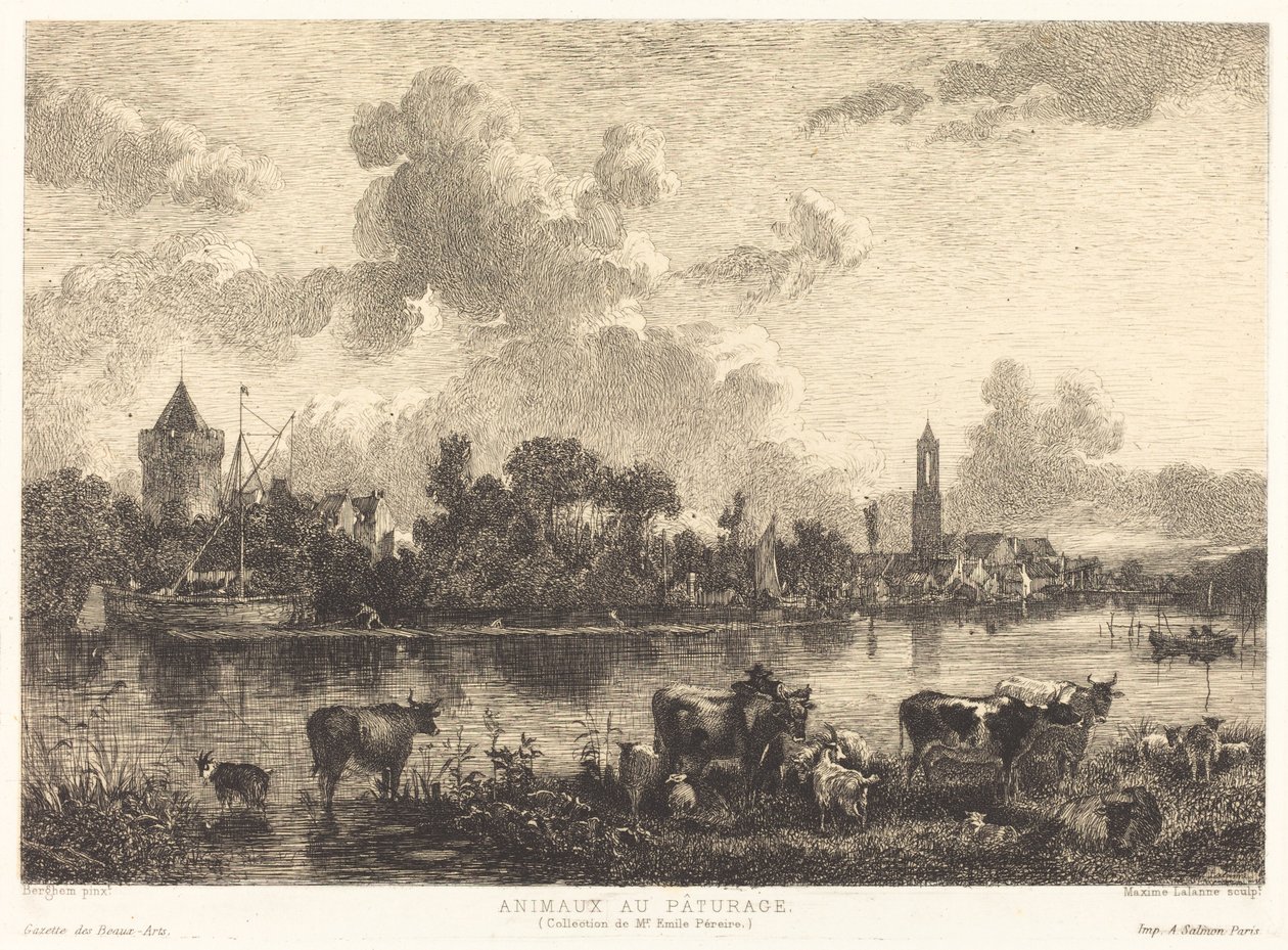 Dyr på beite av Maxime Lalanne after Nicolaes Pietersz Berchem