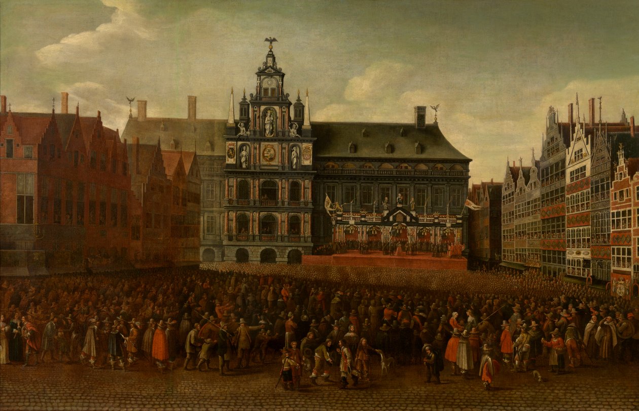 Proklamasjonen av freden i Münster på Grote Markt i Antwerpen av Maximiliaen Pauwels