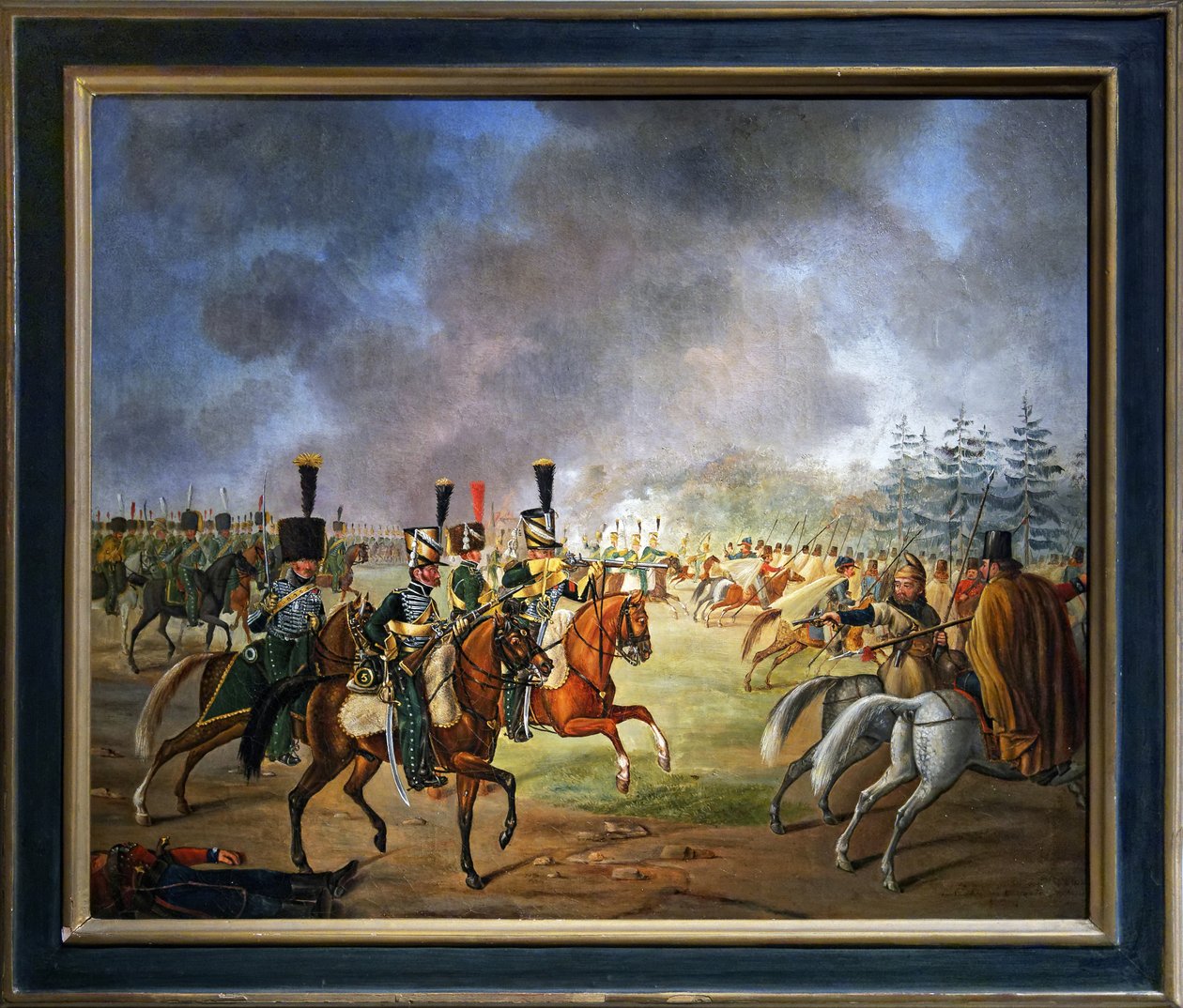 Kamp av det femte regimentet av jegere til hest (olje på lerret) av Maximilian Joseph de Schauenburg