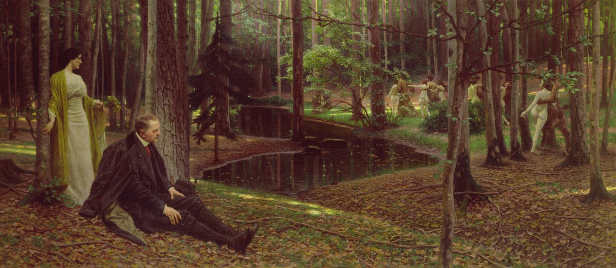 Maleren Freidrich Konig (1847-1941) og Ida Kubelweiser a wood, ca. 1910 (o/c) av Maximilian Lenz