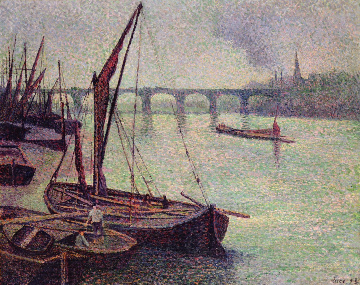 Themsen ved Vauxhall Bridge, London, 1893 av Maximilien Luce