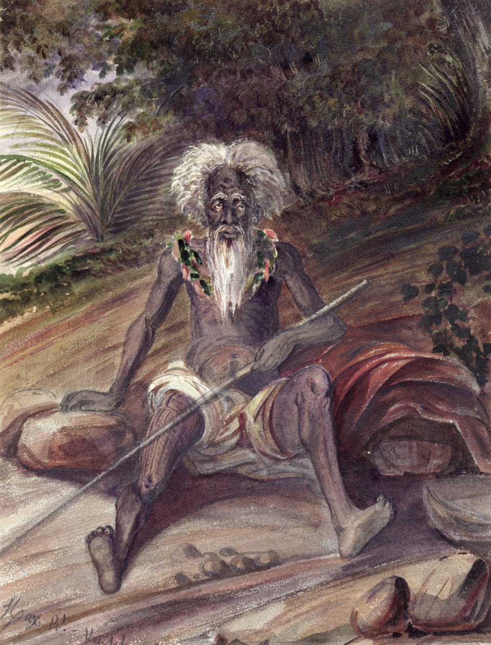 Gammel mann fra Marquesas-øyene, ca. 1842 av Maximilien Radiguet