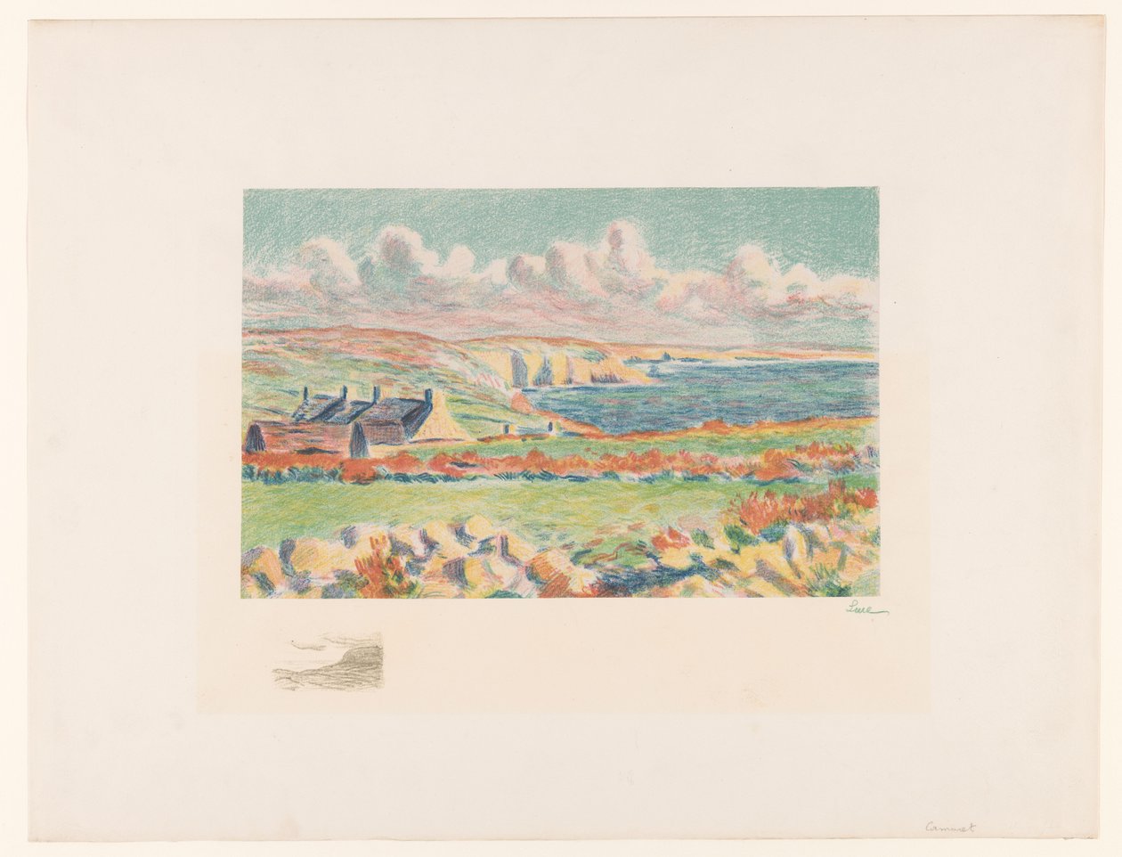Kystlandskap med hus Camaret (original tittel) av Maximilien Luce (signed by artist)