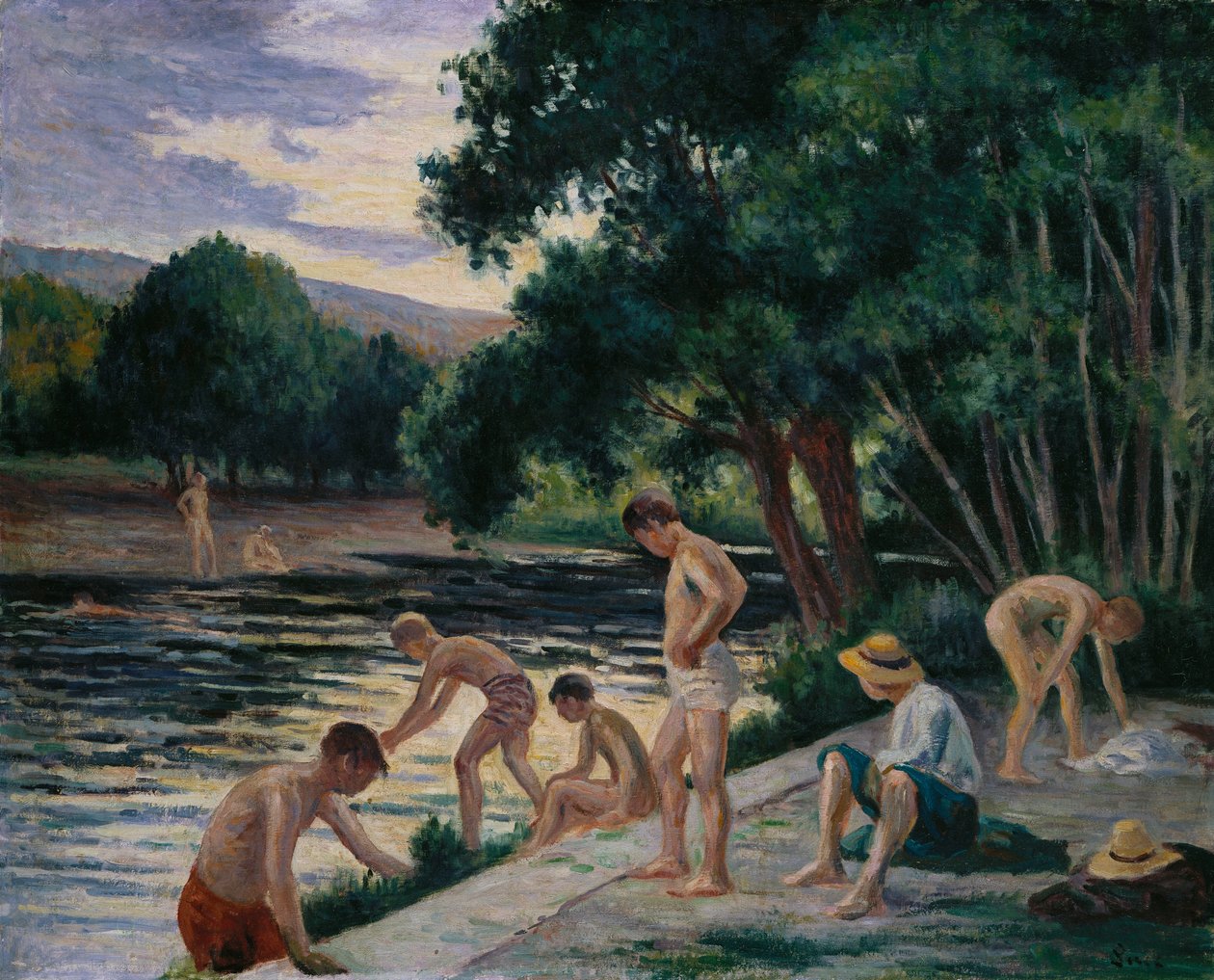 Badende på bredden av kuren av Maximilien Luce