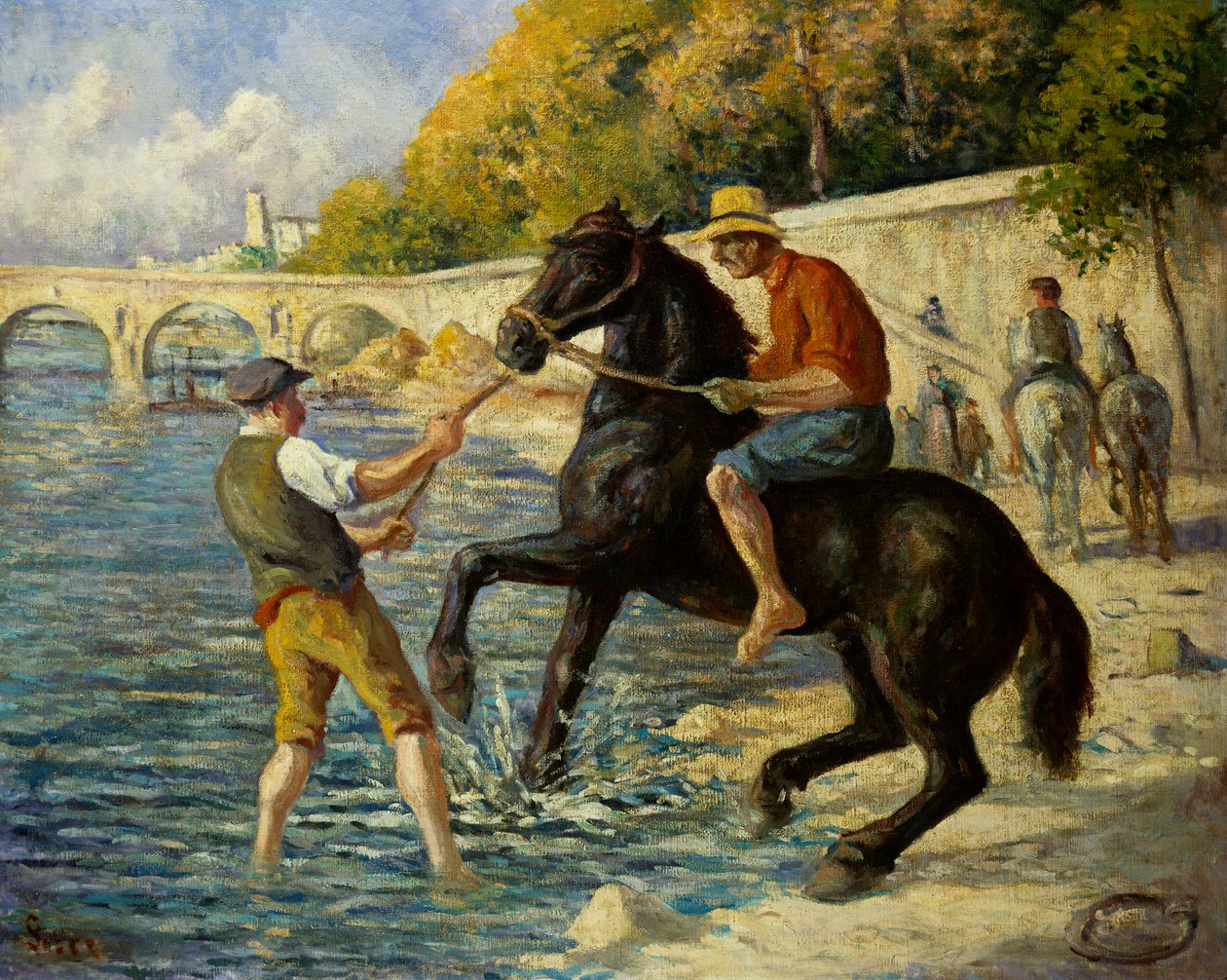 Badende hester i Seinen, 1910 av Maximilien Luce