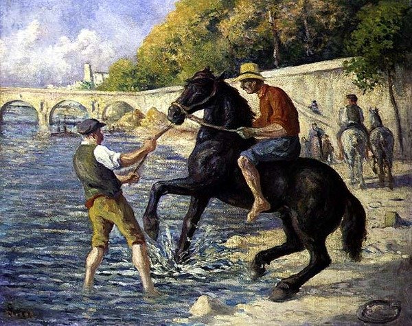 Bathing the Horses, ca. 1910 (olje på lerret) av Maximilien Luce