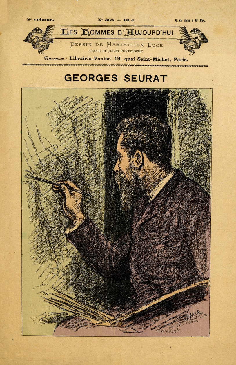 Omslag til Men of Today, nummer 368, illustrasjon av Maximilian Luce (1858–1941): Seurat Georges (1859–1891) av Maximilien Luce
