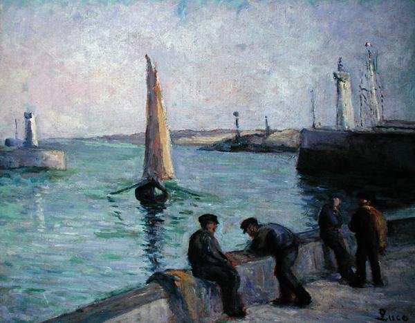 Fishermen in a Port, ca. 1920 (olje på lerret) av Maximilien Luce
