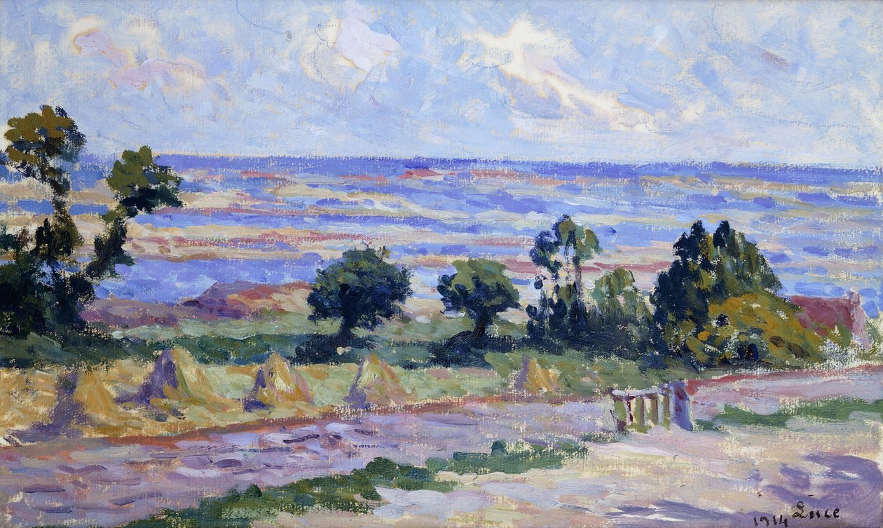 Høystakker ved havet; Haystacks by the Sea, 1914 av Maximilien Luce