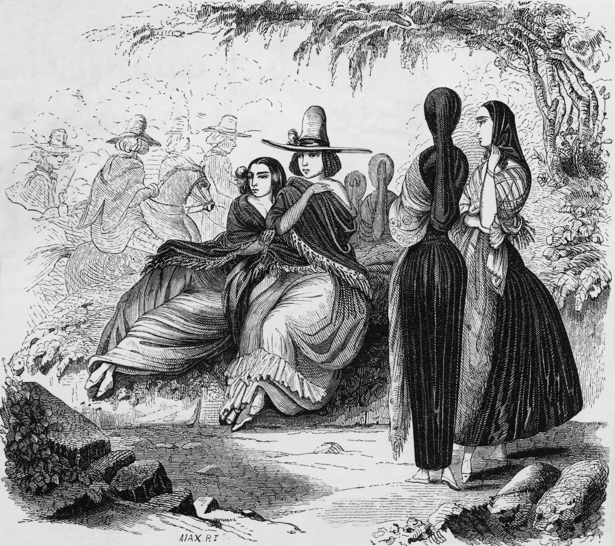 Kvinner fra Lima i Peru, gravering fra radiguets reise i Lima på 1840-tallet av Maximilien Radiguet