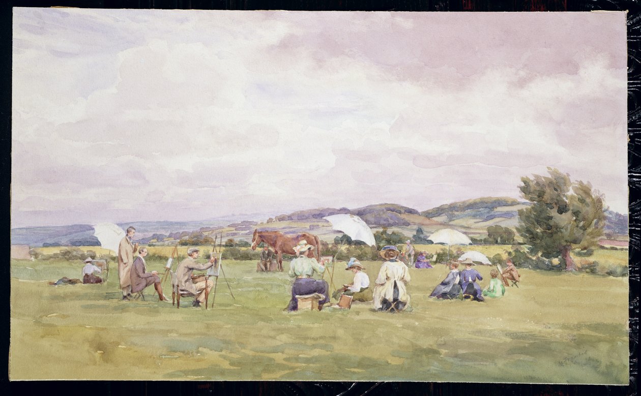 A Sketching Party on the Cotswolds, ca. 1910 (akvarell på papir) av May Francis