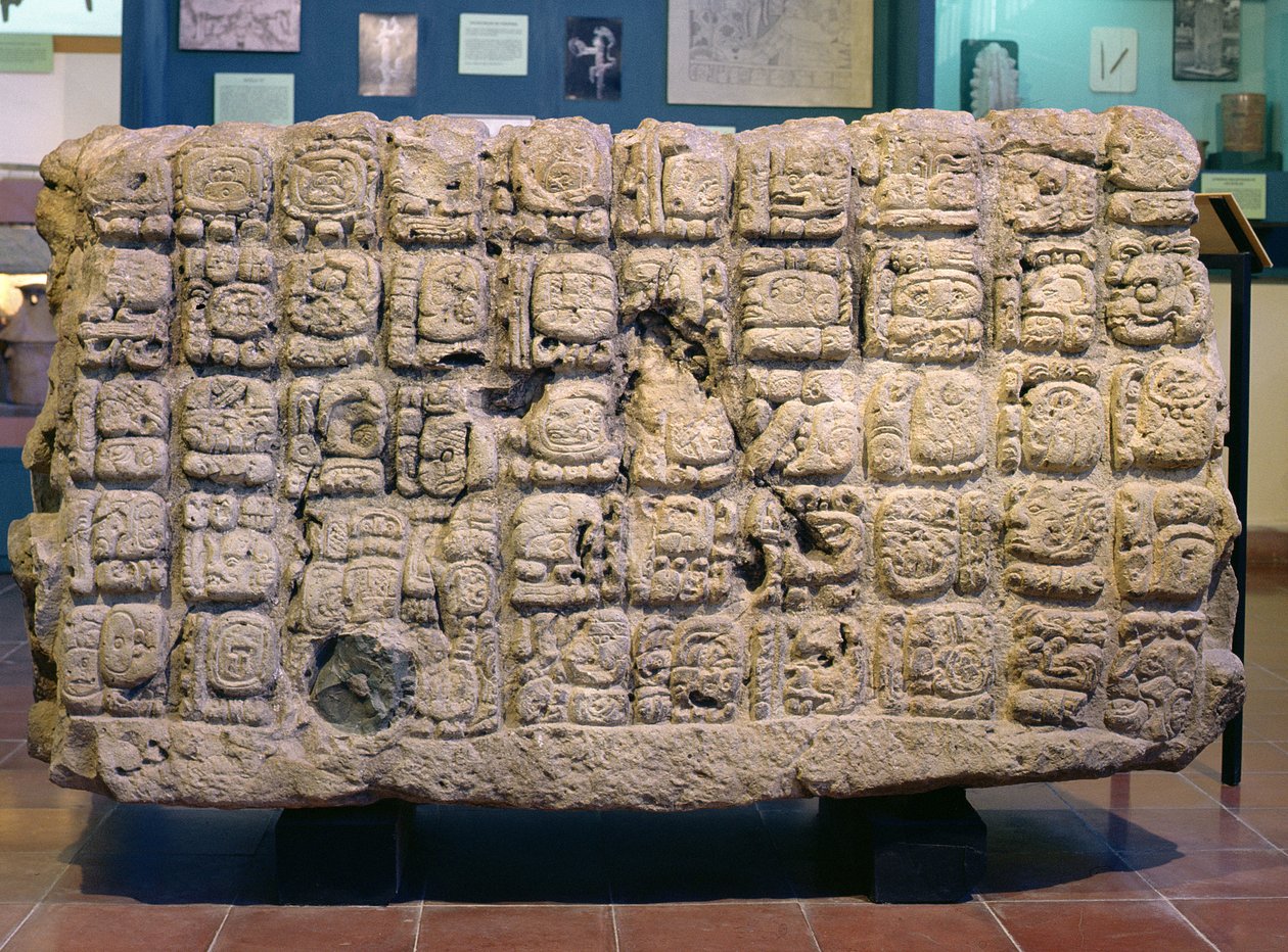 Baksiden av alter U fra Copan, sen klassisk periode (795 e.Kr.) av Mayan
