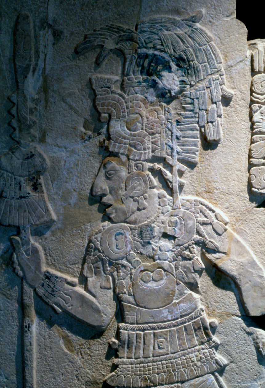 Lavt relieff som viser fangsten av Bolon Yoop av Kan Bahlam II, fra tempel XVII, Palenque, 695 e.Kr. av Mayan