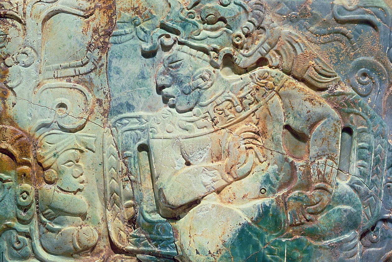 Pectoral of the King og en hoffmann fra Tikal (jade) av Mayan