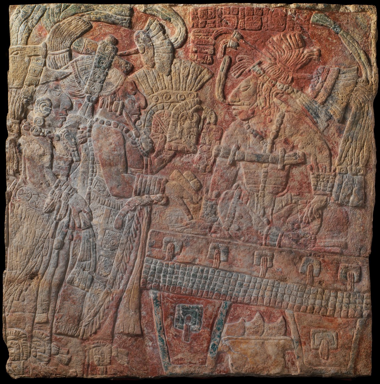 Relieff med tronende linjal, ca. 770 e.Kr. (malt kalkstein) av Mayan